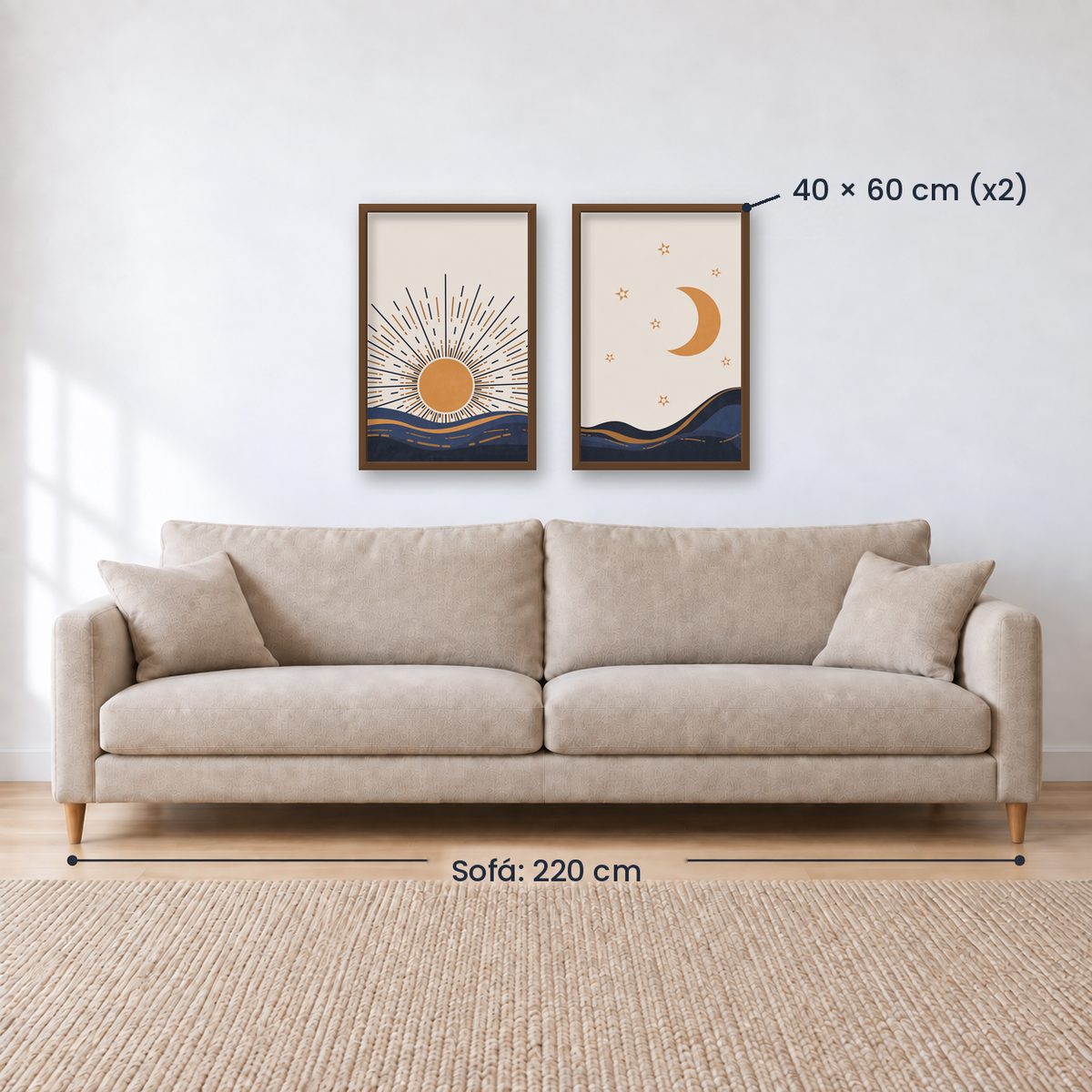Set x2 Cuadros Decorativos , Sol y Luna III