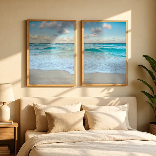 Set x2 Cuadros Decorativos, Una Playa, Ola de Mar