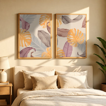 Set x 2 Cuadros abstractos, dorado, boho, monstera, plantas