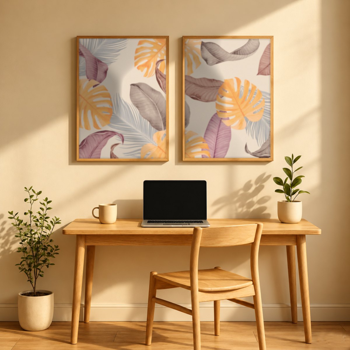 Set x 2 Cuadros abstractos, dorado, boho, monstera, plantas