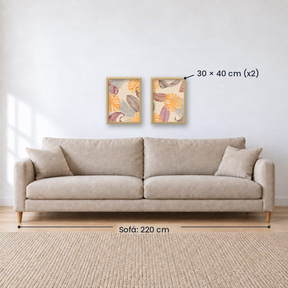 Set x 2 Cuadros abstractos, dorado, boho, monstera, plantas