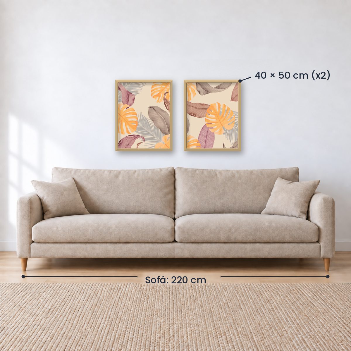 Set x 2 Cuadros abstractos, dorado, boho, monstera, plantas