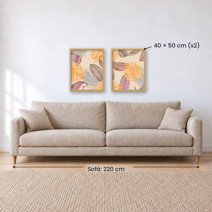 Set x 2 Cuadros abstractos, dorado, boho, monstera, plantas