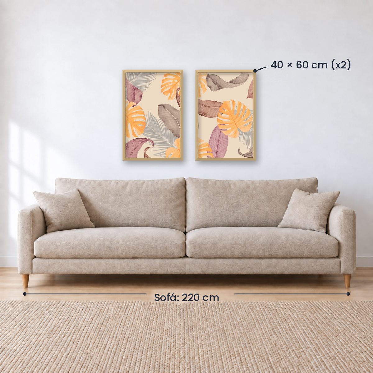 Set x 2 Cuadros abstractos, dorado, boho, monstera, plantas