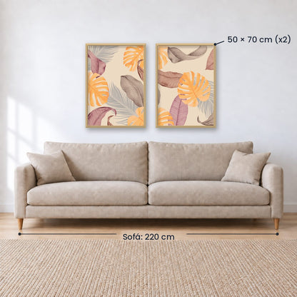 Set x 2 Cuadros abstractos, dorado, boho, monstera, plantas
