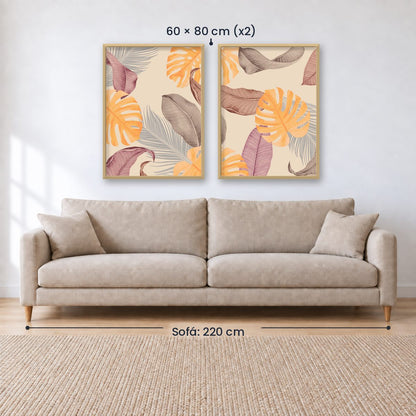 Set x 2 Cuadros abstractos, dorado, boho, monstera, plantas