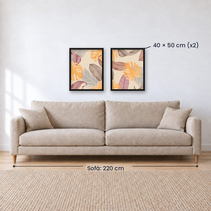 Set x 2 Cuadros abstractos, dorado, boho, monstera, plantas