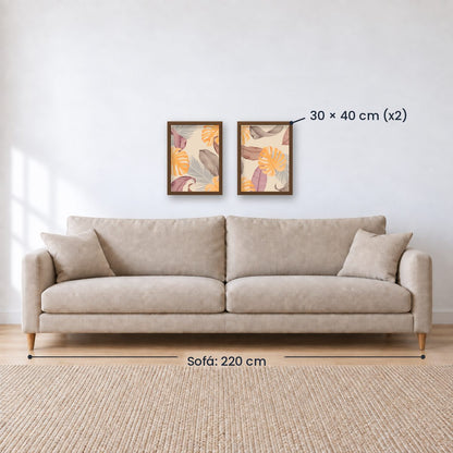 Set x 2 Cuadros abstractos, dorado, boho, monstera, plantas