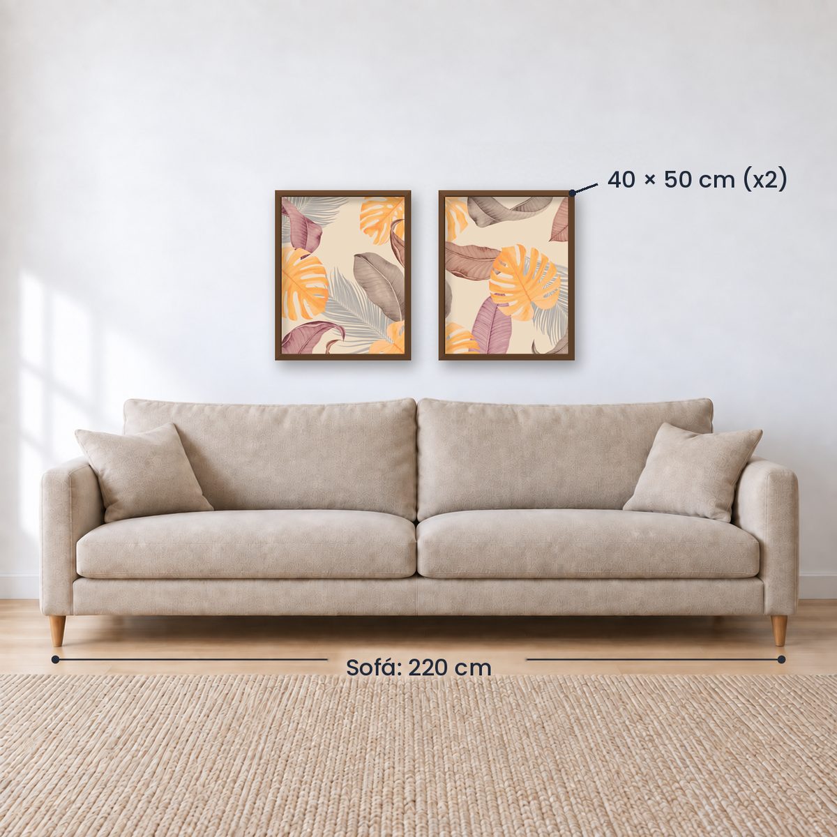 Set x 2 Cuadros abstractos, dorado, boho, monstera, plantas