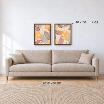 Set x 2 Cuadros abstractos, dorado, boho, monstera, plantas