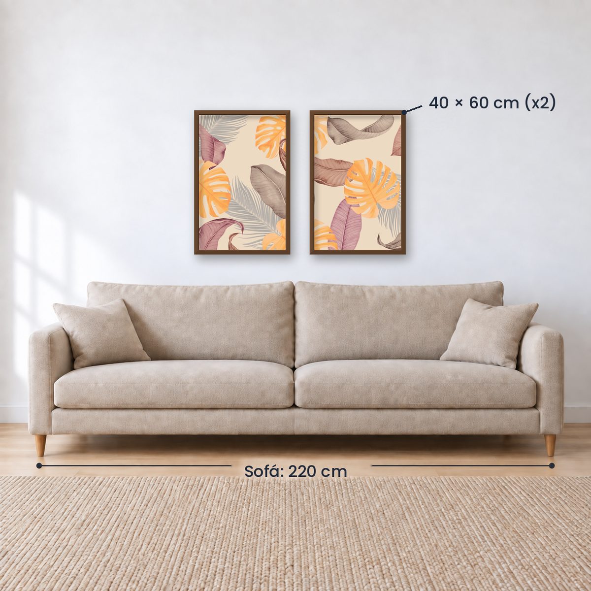 Set x 2 Cuadros abstractos, dorado, boho, monstera, plantas