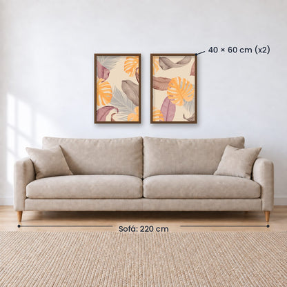 Set x 2 Cuadros abstractos, dorado, boho, monstera, plantas
