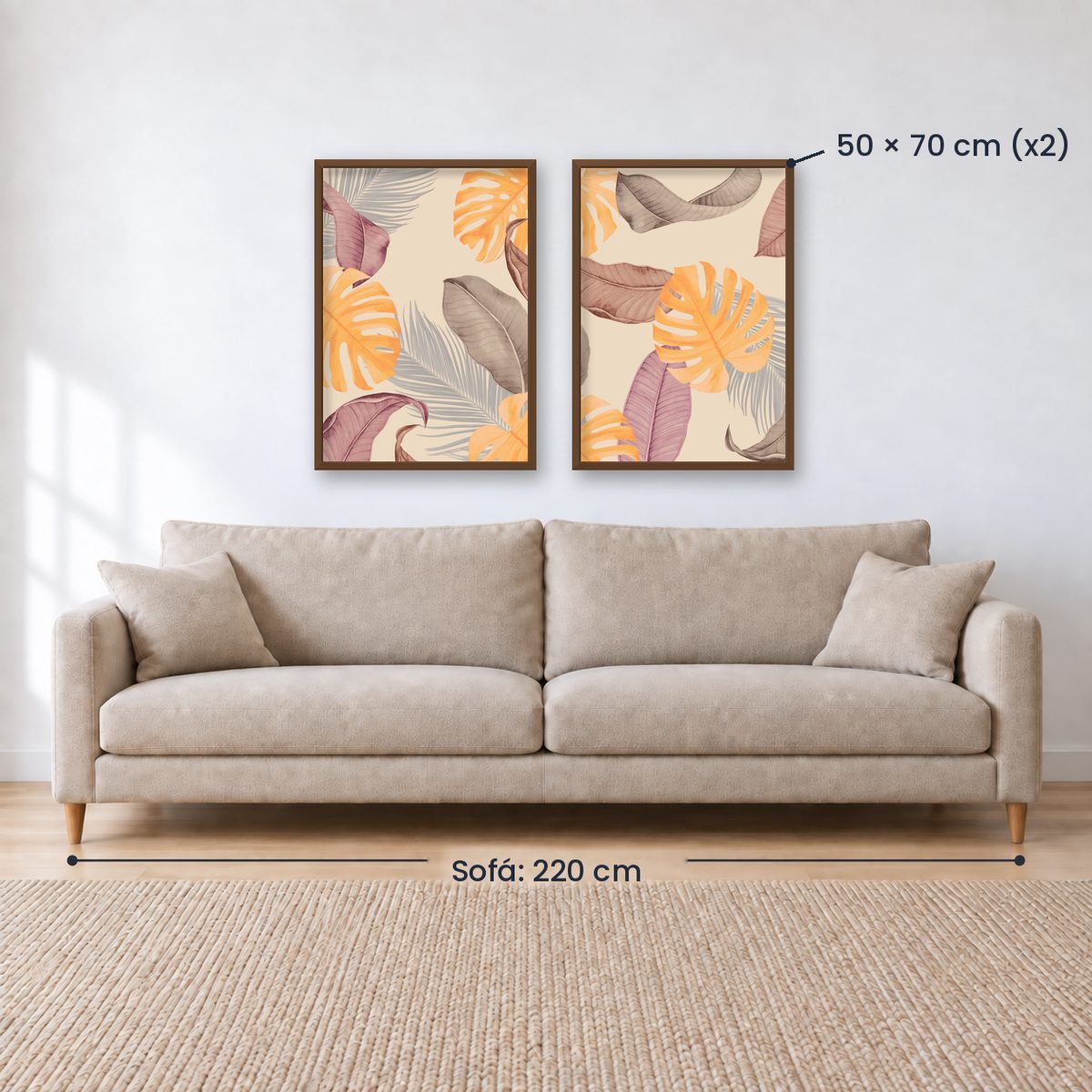 Set x 2 Cuadros abstractos, dorado, boho, monstera, plantas