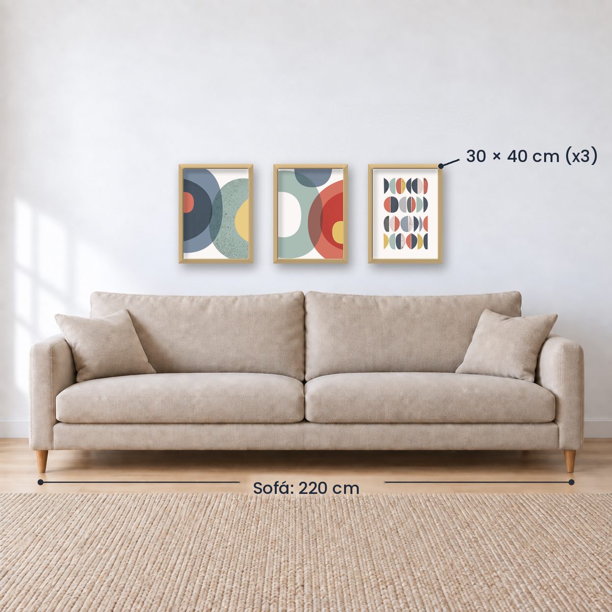 Set x3 Cuadros Decorativos Abstracto, Círculos azules y rojos