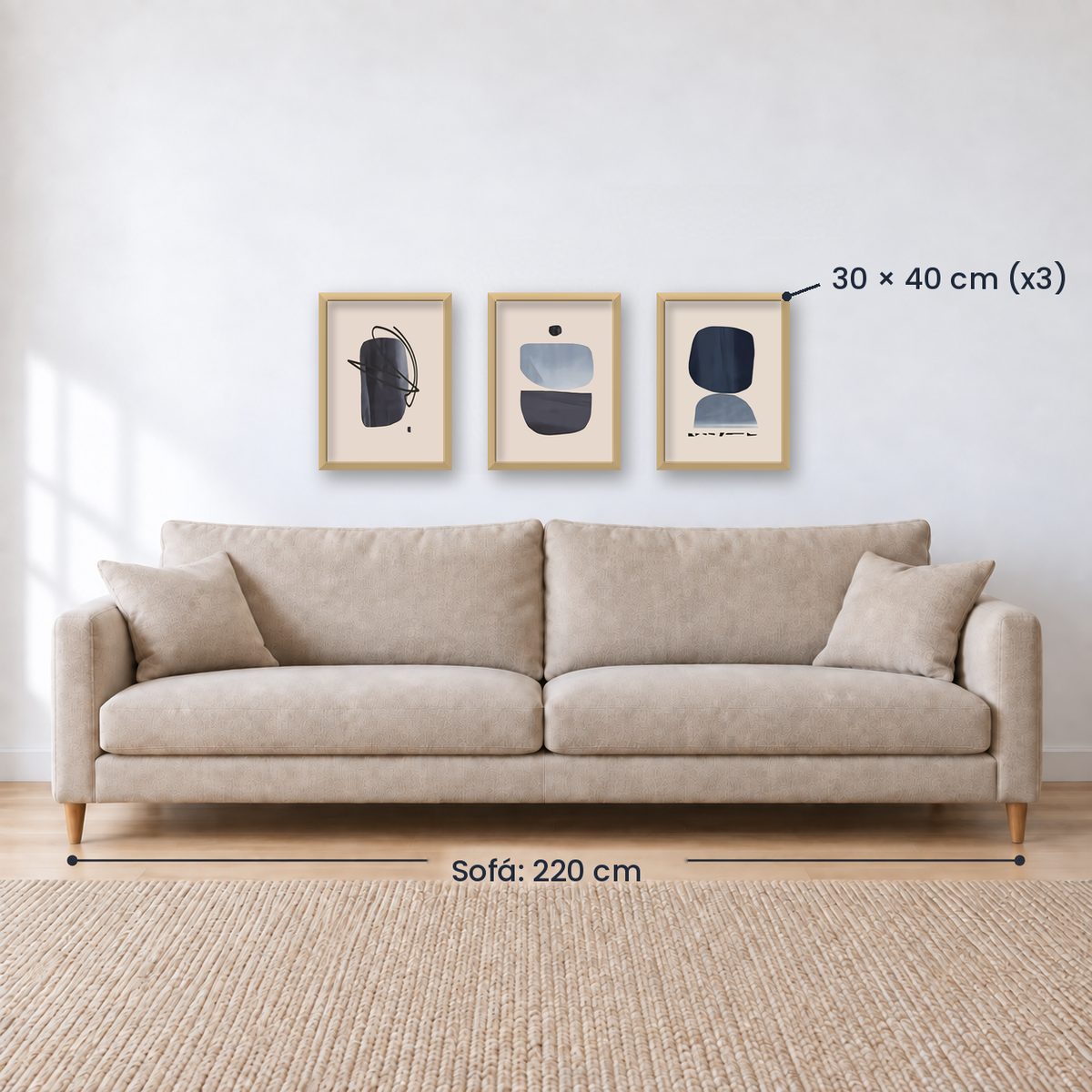 Set x3 Cuadros Decorativos Abstracto, Circulos azules