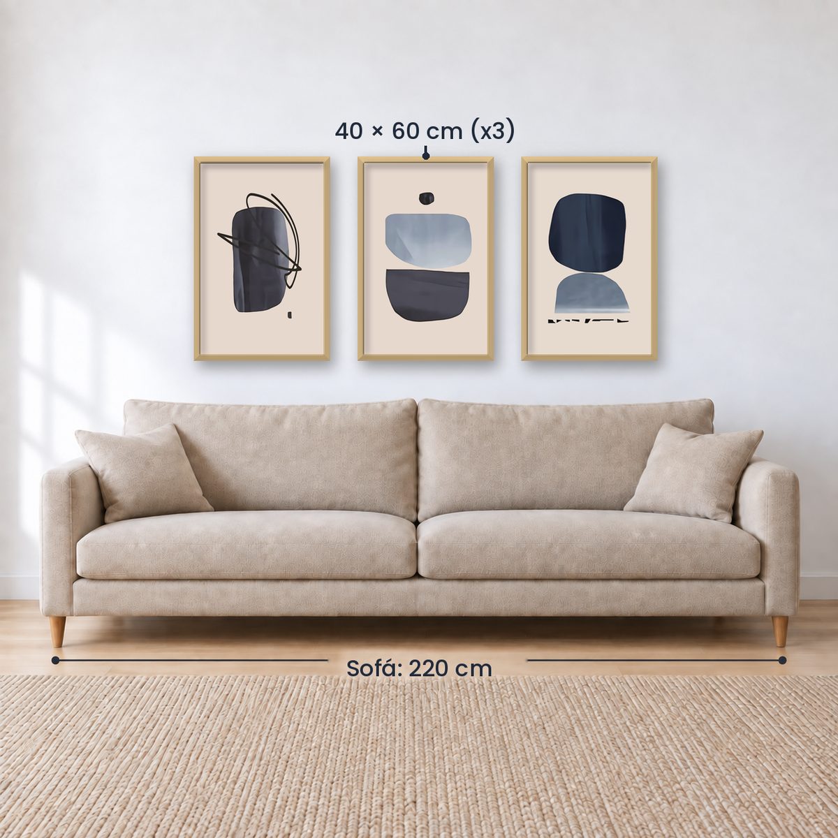Set x3 Cuadros Decorativos Abstracto, Circulos azules