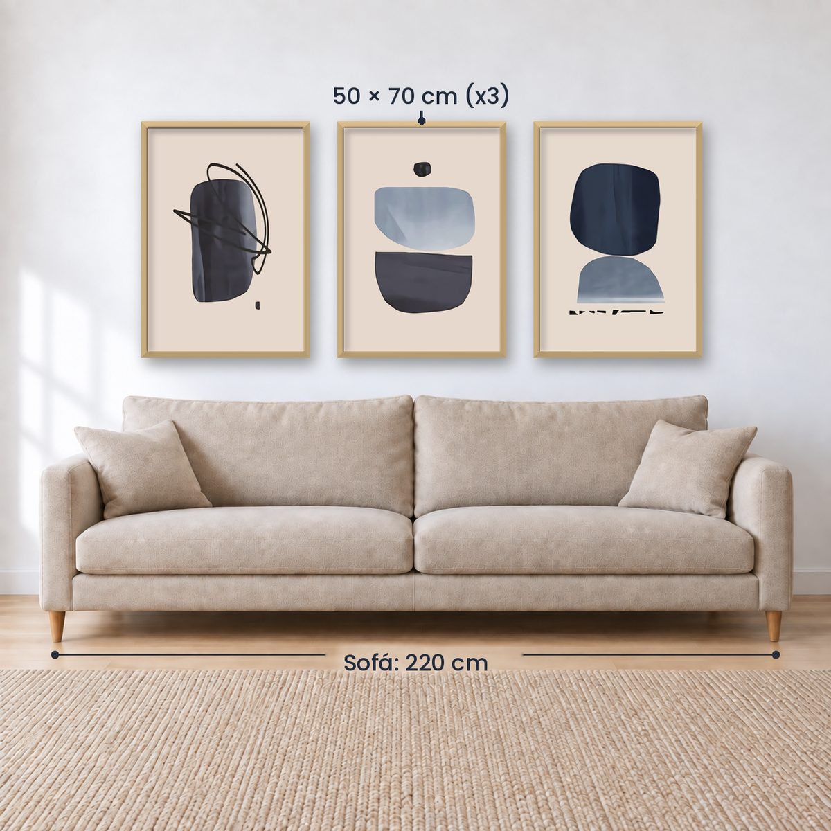 Set x3 Cuadros Decorativos Abstracto, Circulos azules