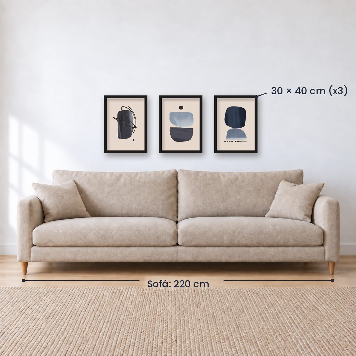 Set x3 Cuadros Decorativos Abstracto, Circulos azules