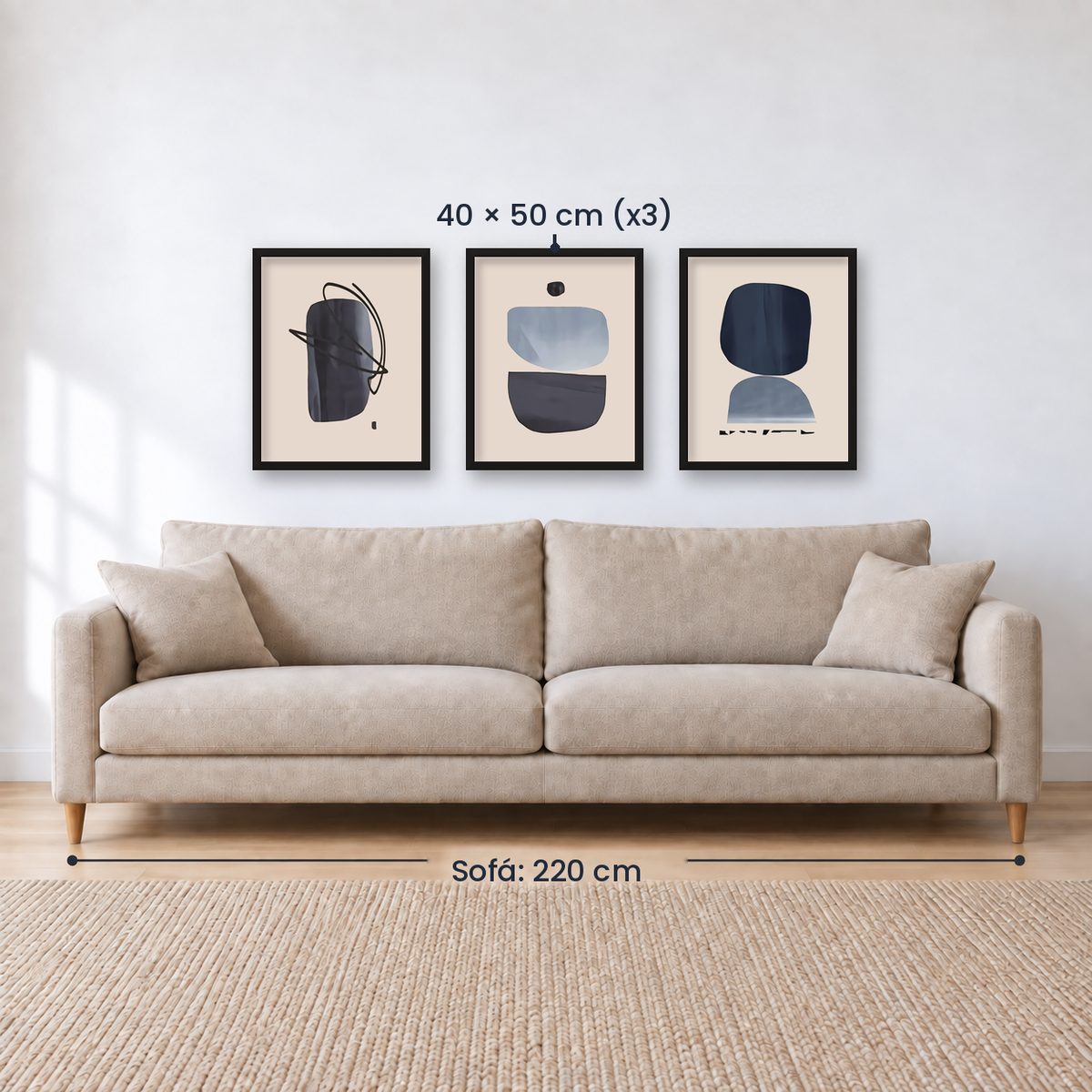 Set x3 Cuadros Decorativos Abstracto, Circulos azules