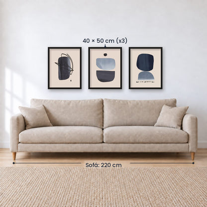 Set x3 Cuadros Decorativos Abstracto, Circulos azules