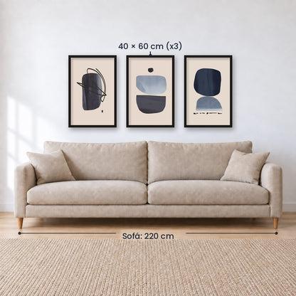 Set x3 Cuadros Decorativos Abstracto, Circulos azules