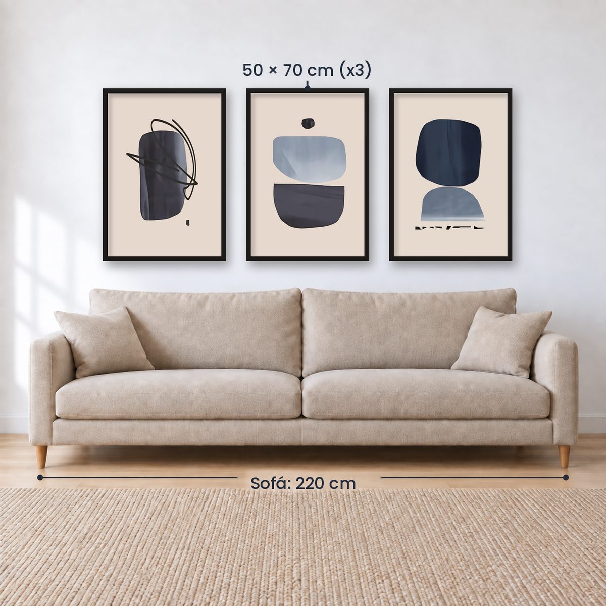 Set x3 Cuadros Decorativos Abstracto, Circulos azules