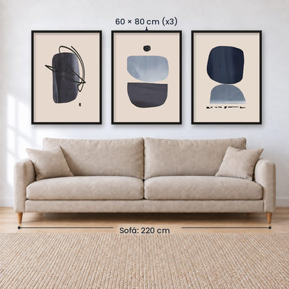 Set x3 Cuadros Decorativos Abstracto, Circulos azules