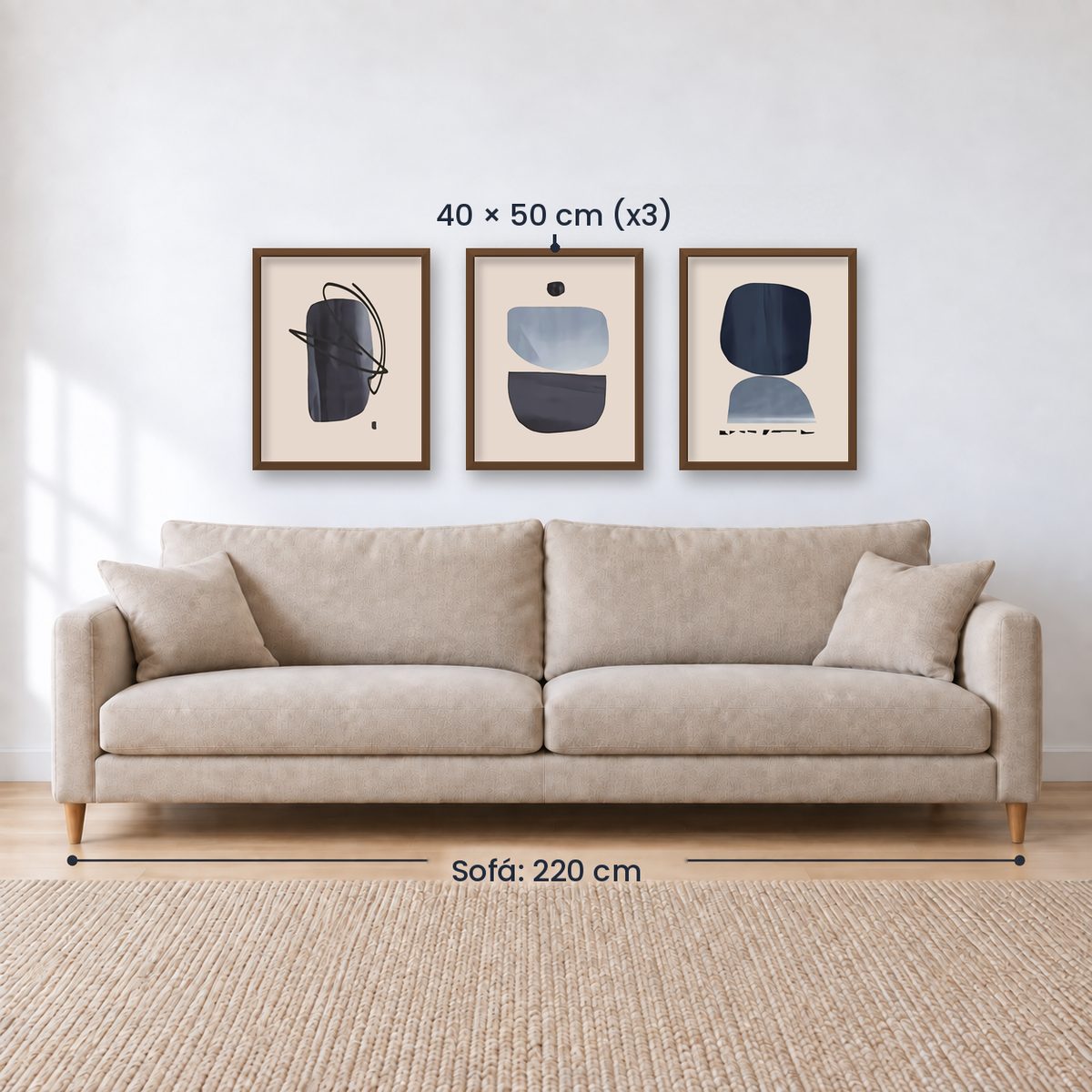 Set x3 Cuadros Decorativos Abstracto, Circulos azules