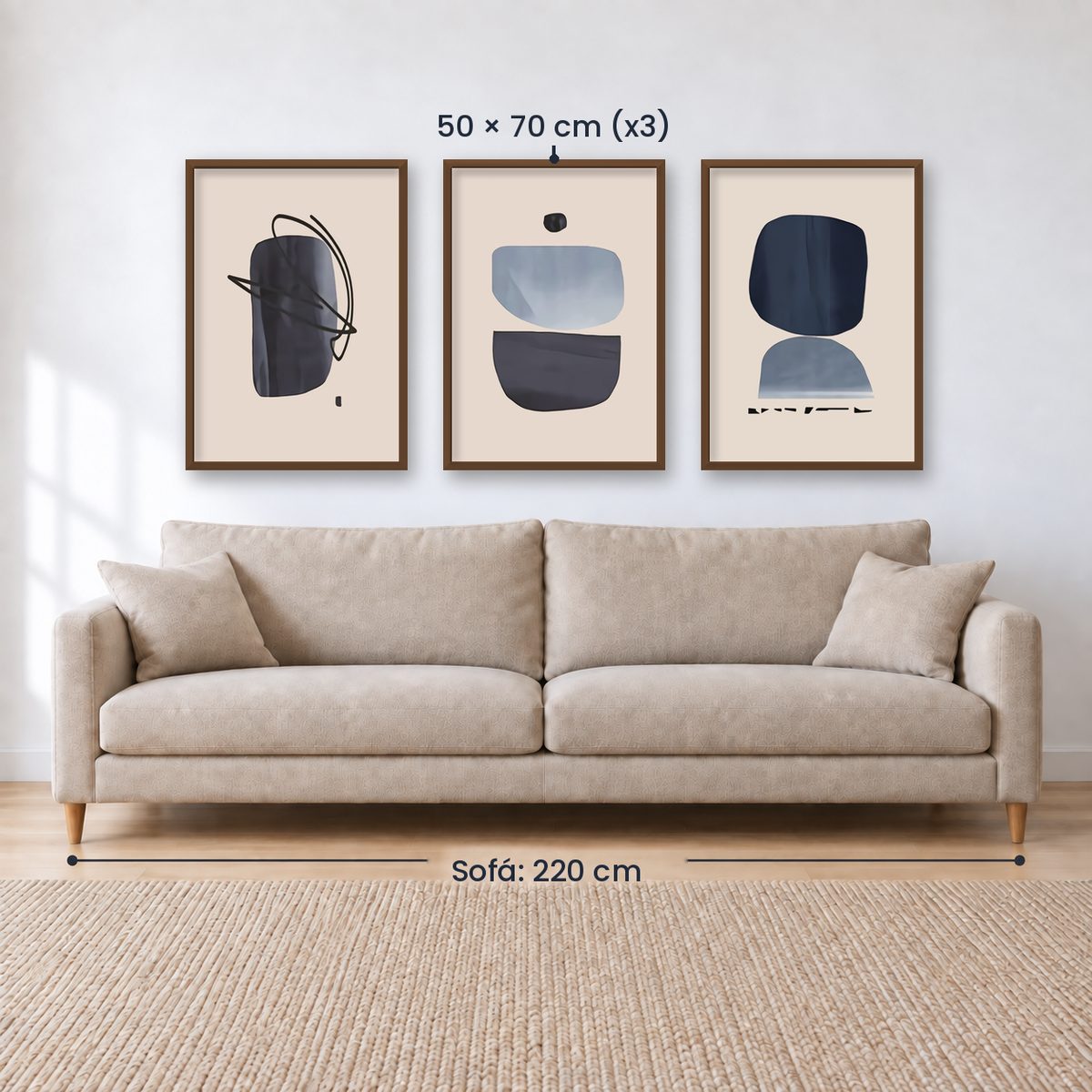 Set x3 Cuadros Decorativos Abstracto, Circulos azules