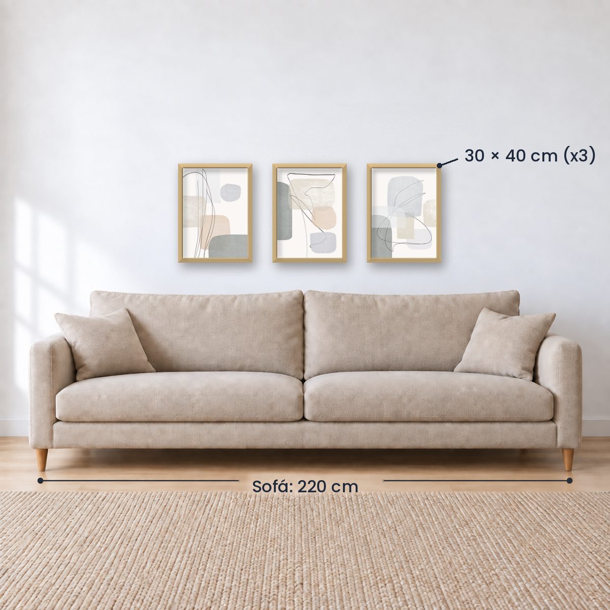 Set x3 Cuadros Decorativos Abstracto, Grisáceos