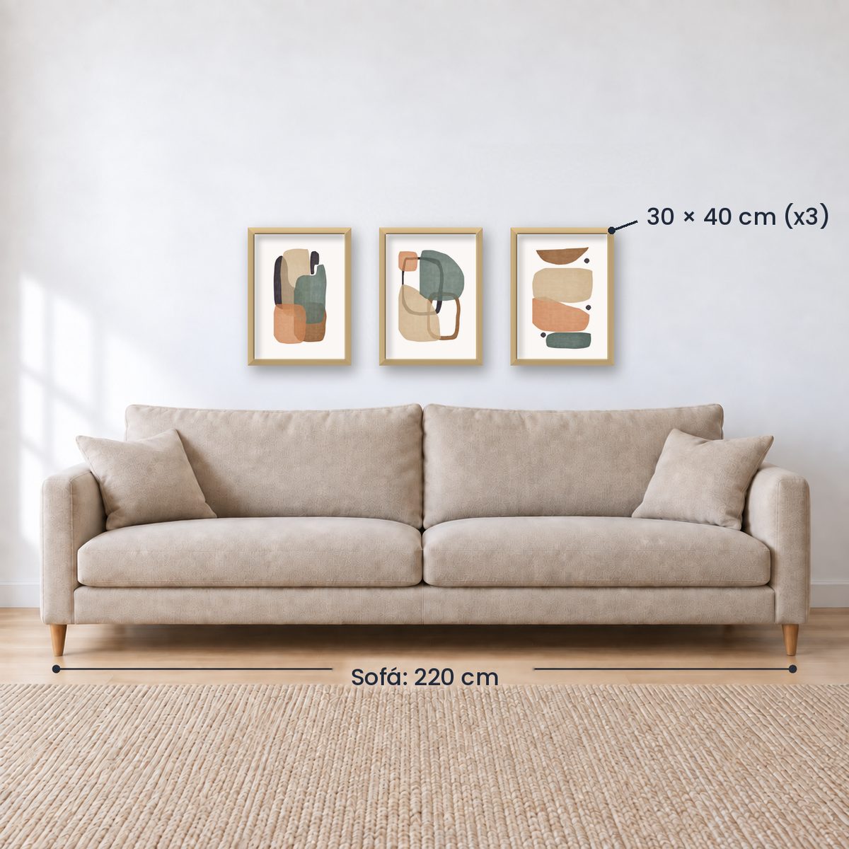 Set x3 Cuadros Decorativos Abstracto, Naranjas y Verde