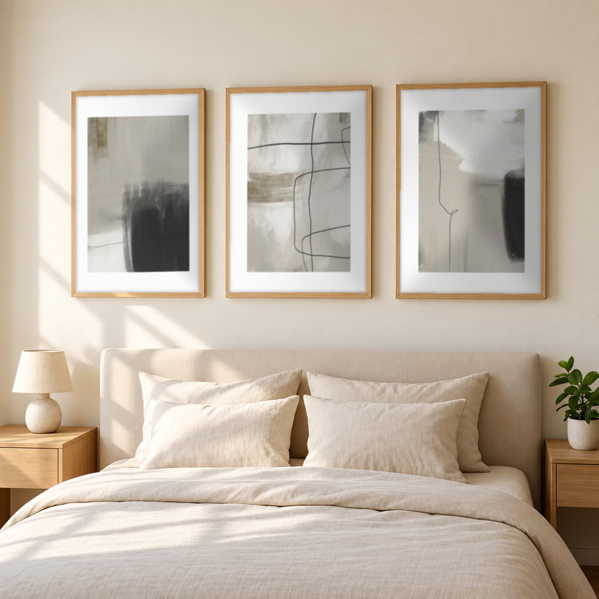 Set x3 Cuadros Abstracto, Negro, Pintura
