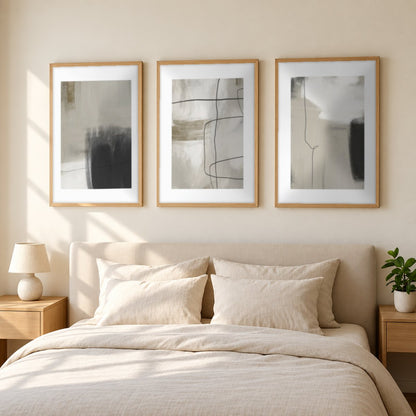 Set x3 Cuadros Abstracto, Negro, Pintura