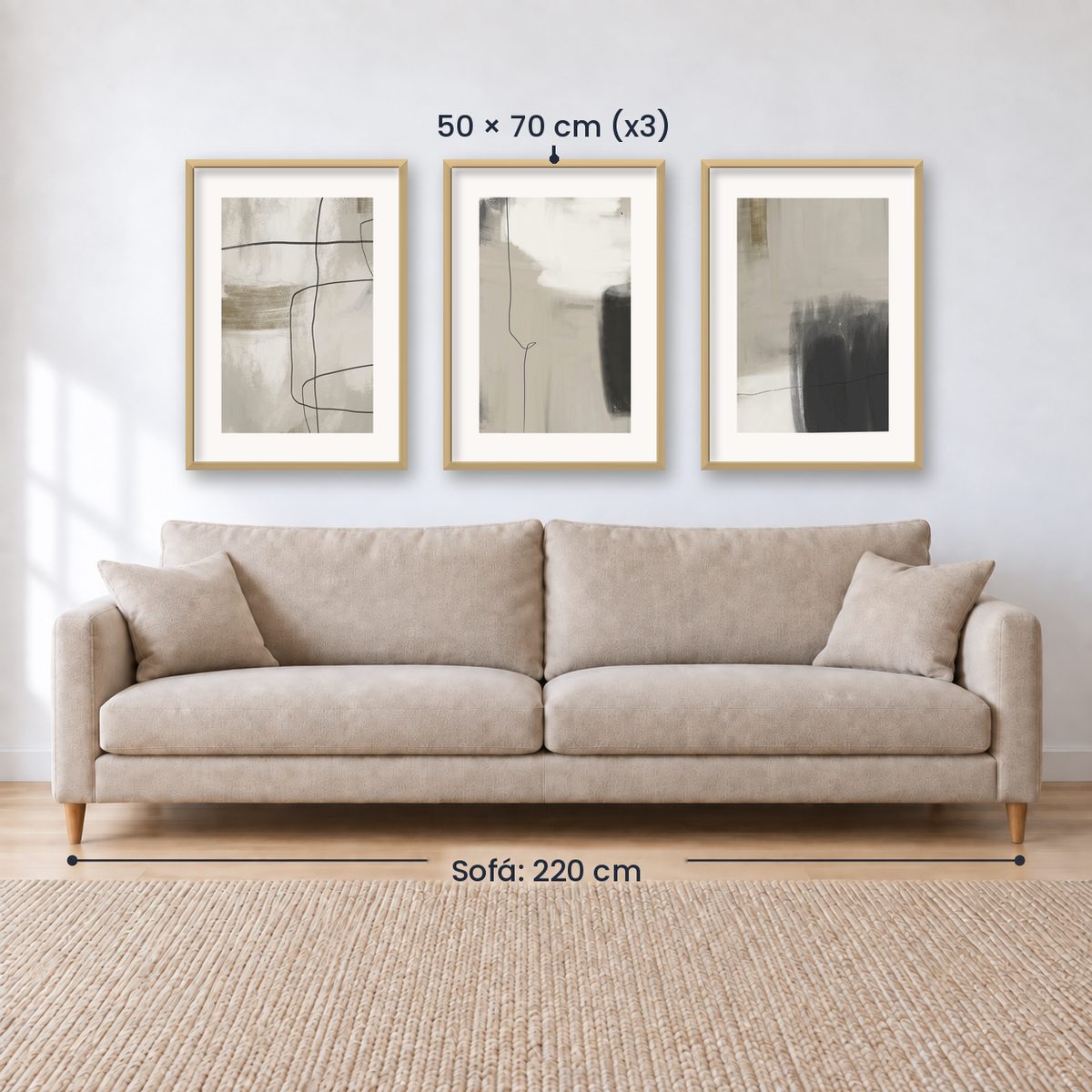 Set x3 Cuadros Abstracto, Negro, Pintura