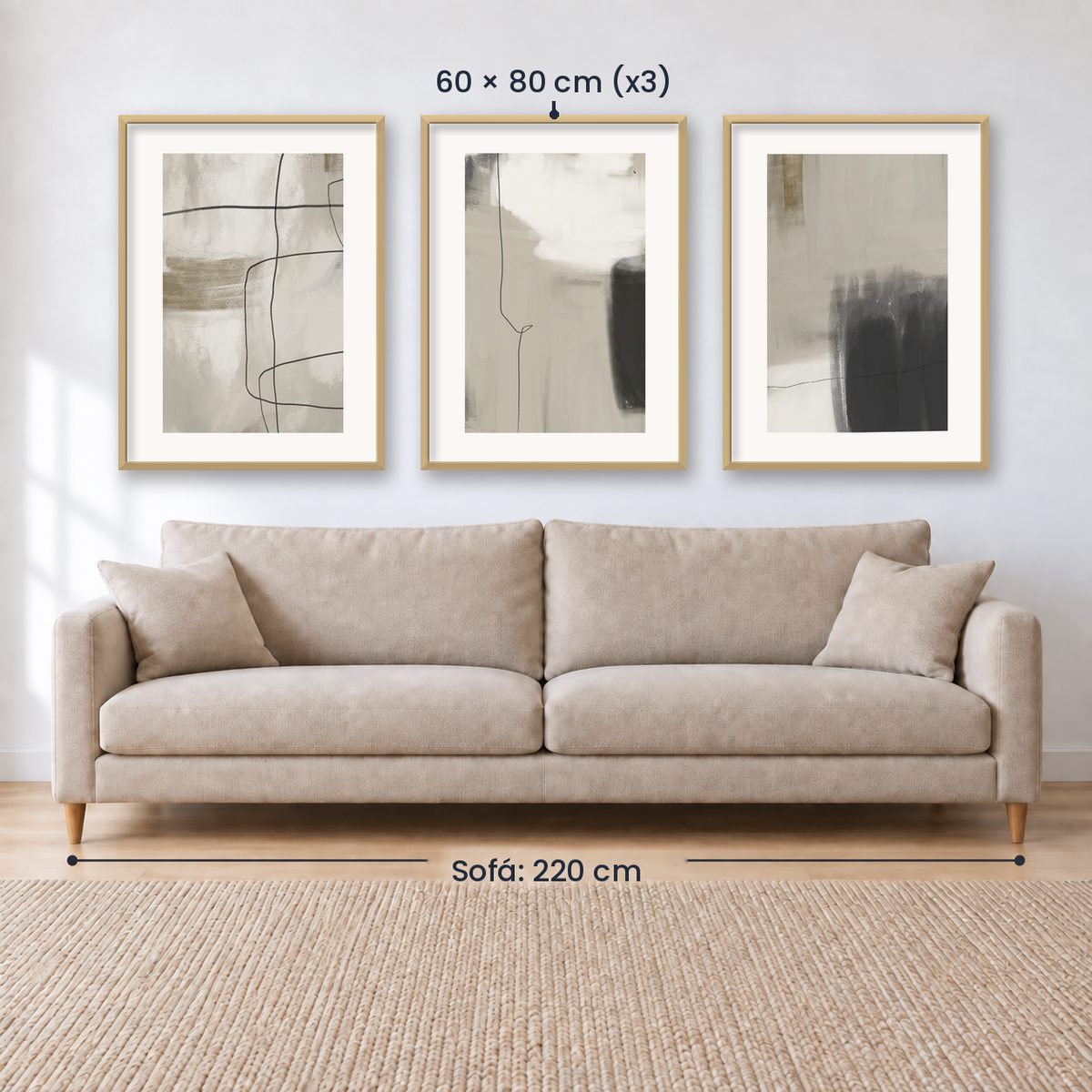 Set x3 Cuadros Abstracto, Negro, Pintura