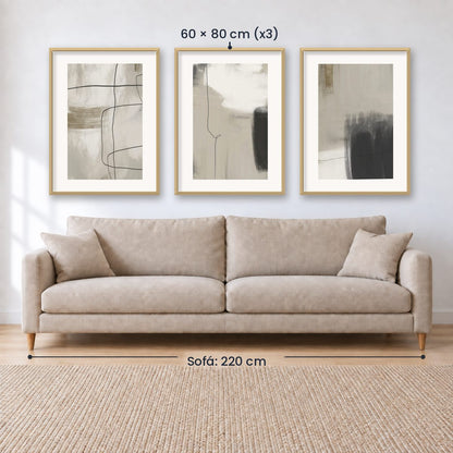 Set x3 Cuadros Abstracto, Negro, Pintura