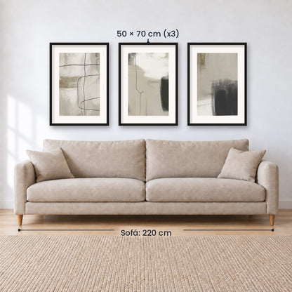 Set x3 Cuadros Abstracto, Negro, Pintura