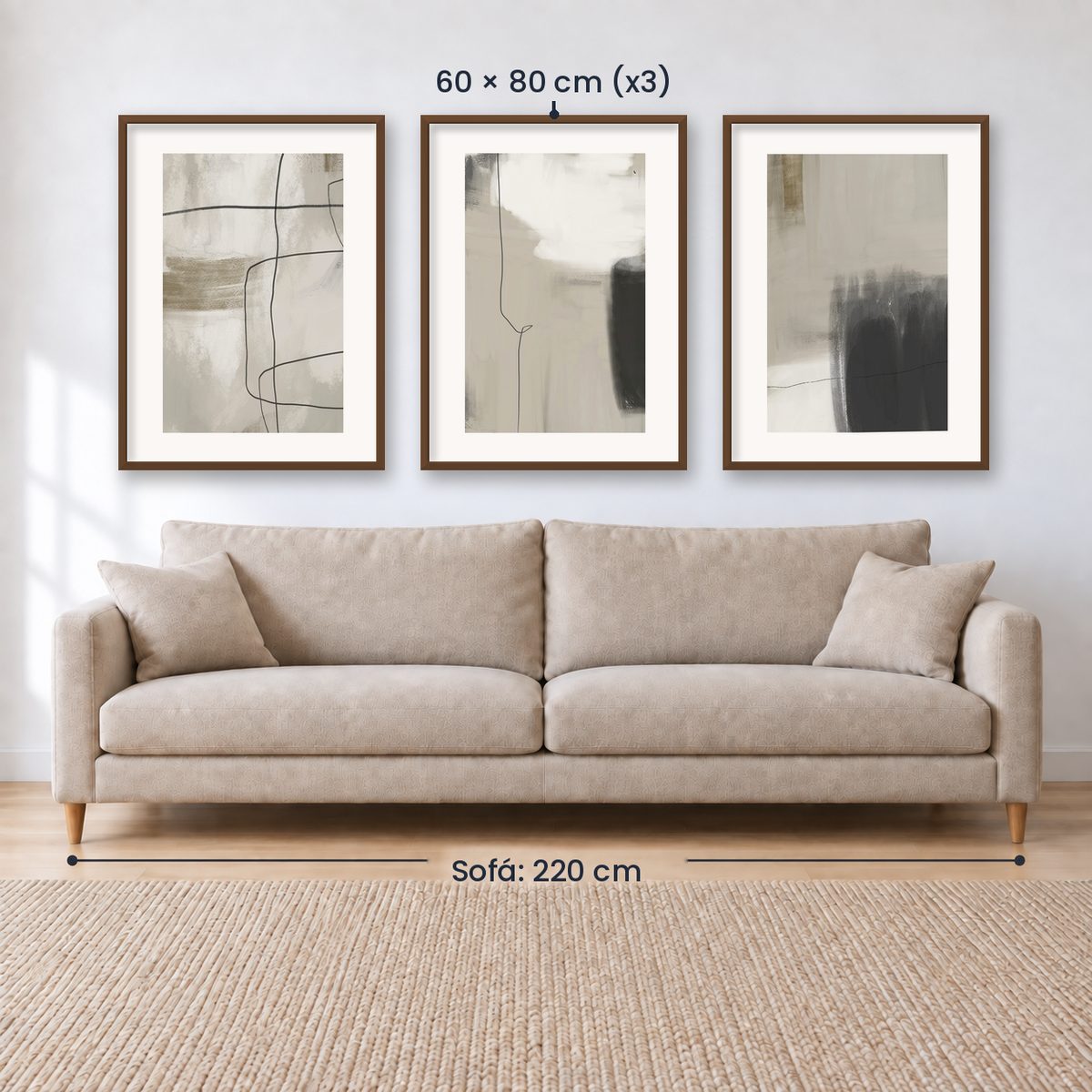 Set x3 Cuadros Abstracto, Negro, Pintura