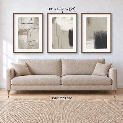 Set x3 Cuadros Abstracto, Negro, Pintura