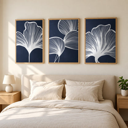 Set x3 Cuadros Abstractos, azul, flores