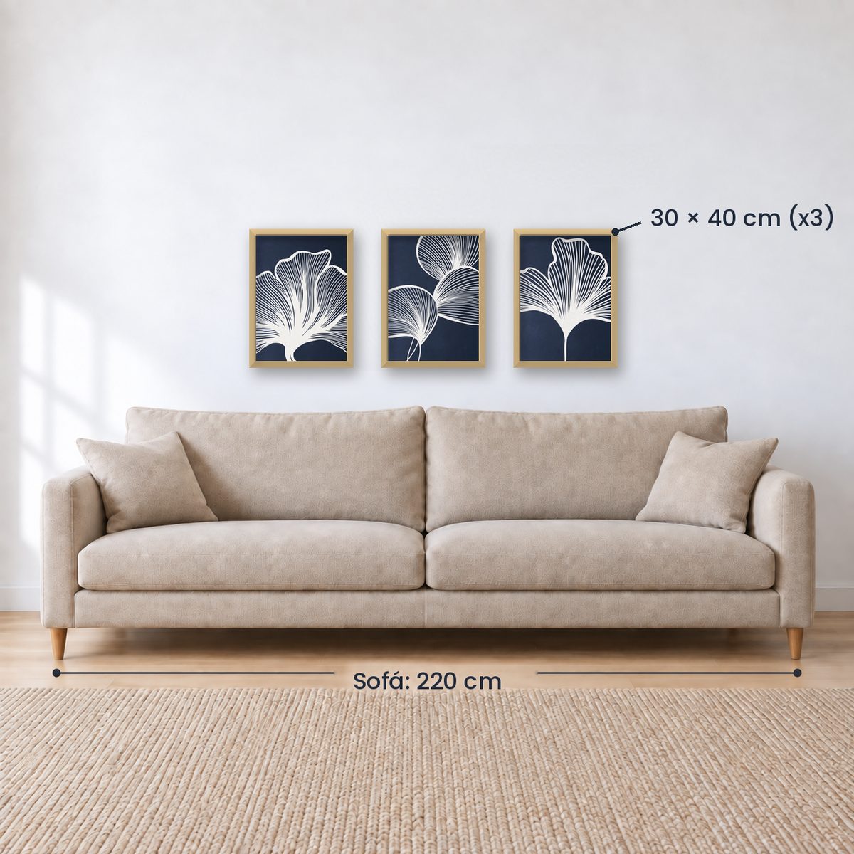 Set x3 Cuadros Abstractos, azul, flores