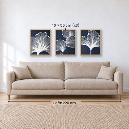 Set x3 Cuadros Abstractos, azul, flores