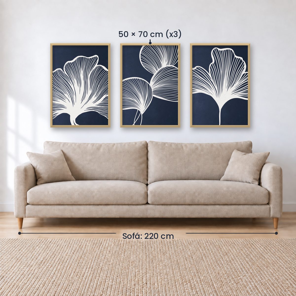 Set x3 Cuadros Abstractos, azul, flores