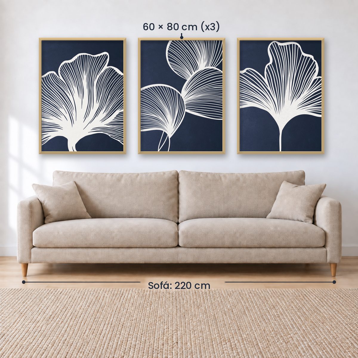Set x3 Cuadros Abstractos, azul, flores