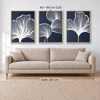 Set x3 Cuadros Abstractos, azul, flores