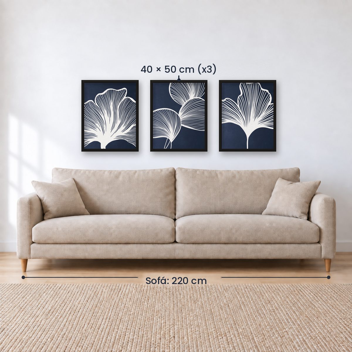 Set x3 Cuadros Abstractos, azul, flores