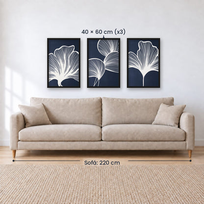 Set x3 Cuadros Abstractos, azul, flores