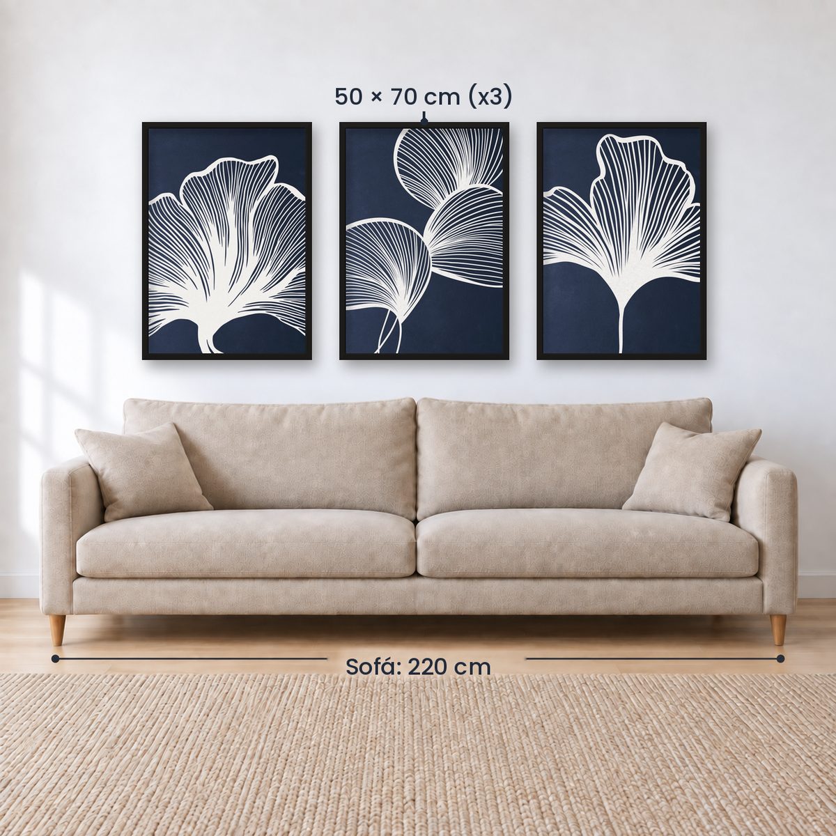 Set x3 Cuadros Abstractos, azul, flores