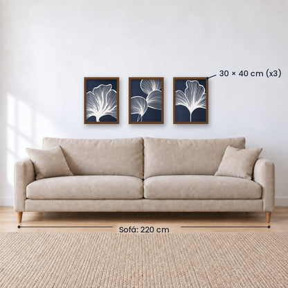 Set x3 Cuadros Abstractos, azul, flores