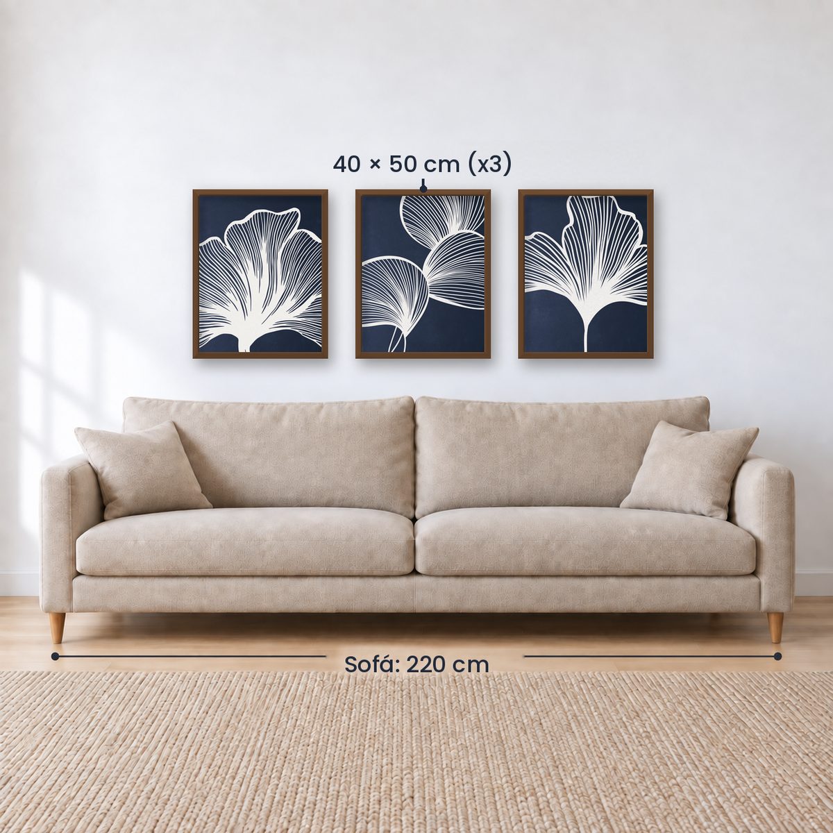 Set x3 Cuadros Abstractos, azul, flores